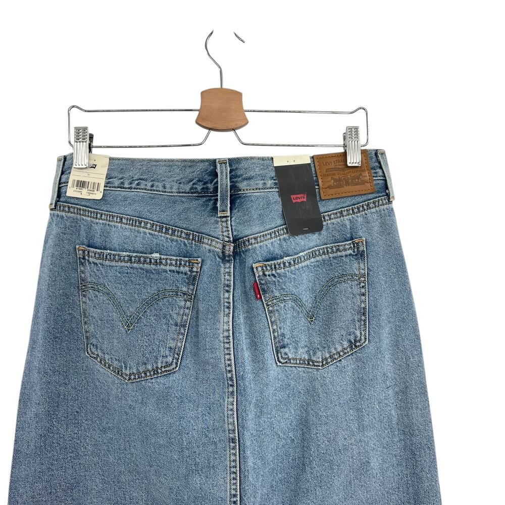 Levi's Ankle Column Skirt Please Hold Medium Wash Denim Slit Womens 31 - Picture 9 of 16